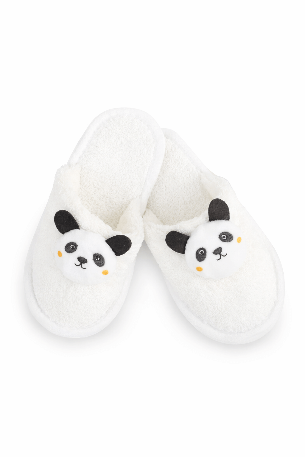 0–24 ay bebekler için panda desenli kapüşonlu bornoz, pandalı terlik ve havludan oluşan beyaz bebek bornoz seti