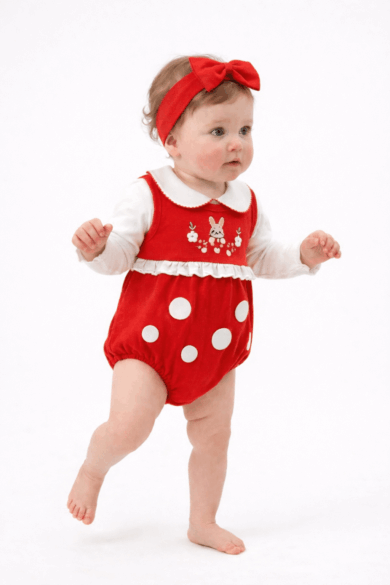 Kız Bebek Romper Seti Tavşan İşlemeli 3 Parça