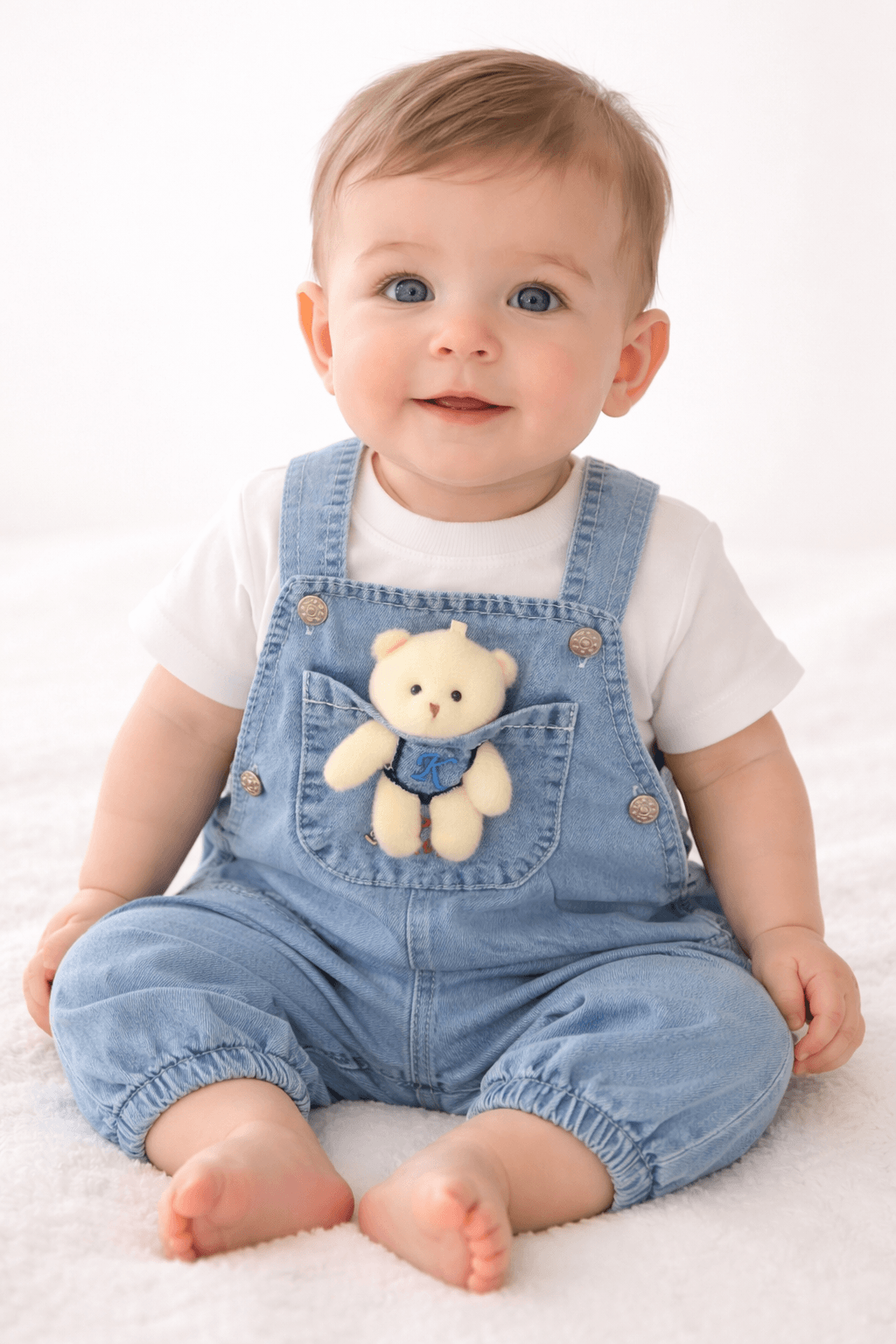 Kız Erkek Bebek Jean Kot Salopet Tulum 2li Set Takım